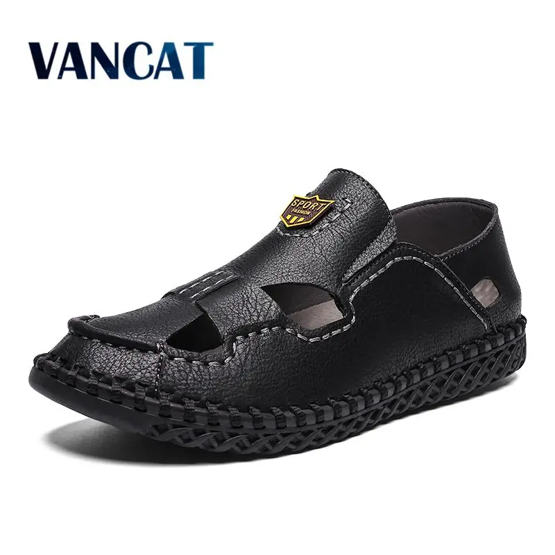 Мужские сандалии из высококачественной кожи пляжные шлепанцы