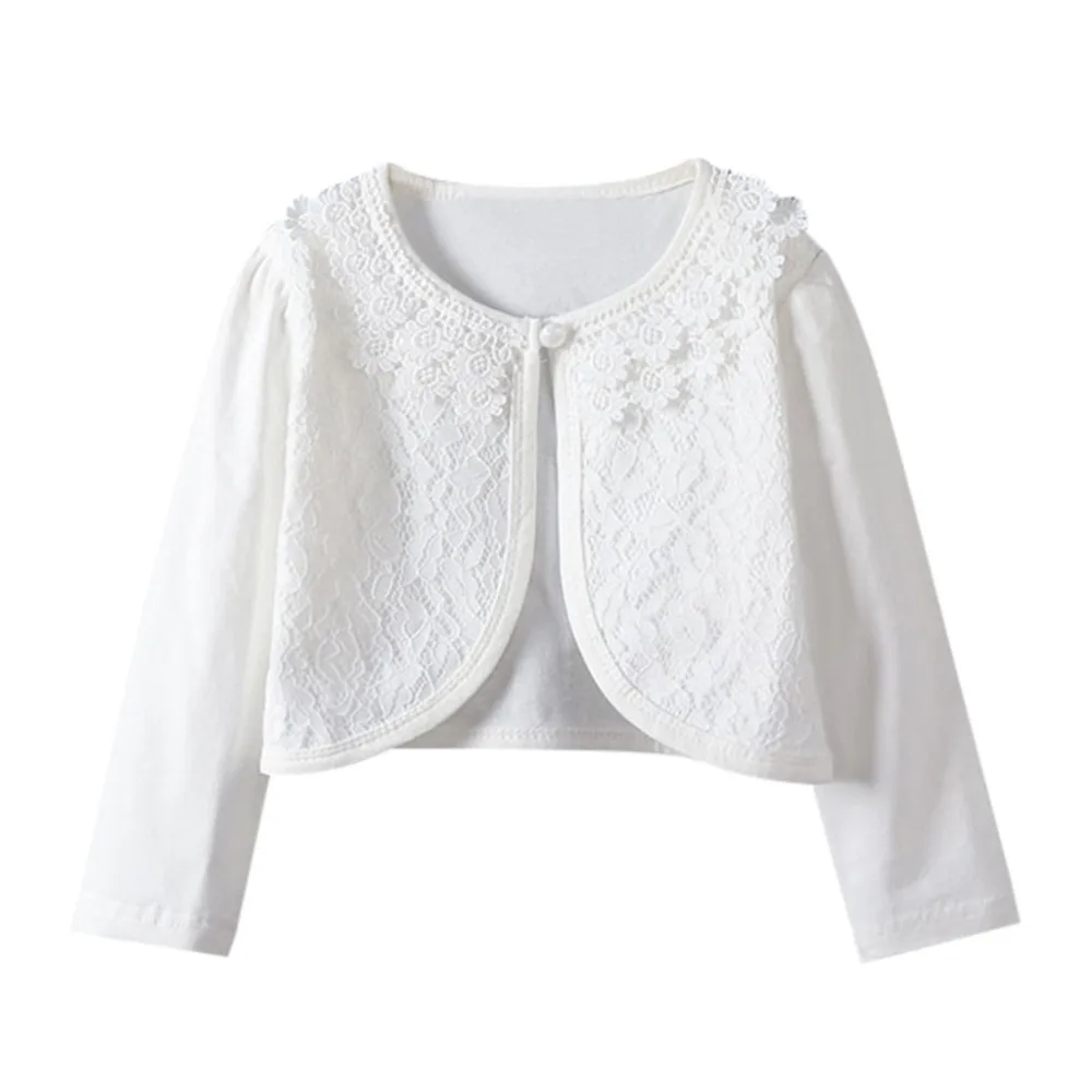 Fancy Baby Girl Cardigan Cotton Shrug Long Sleeves Coat Elegant Princess Floral Jacket For Party Wedding Pageant Party Birthday