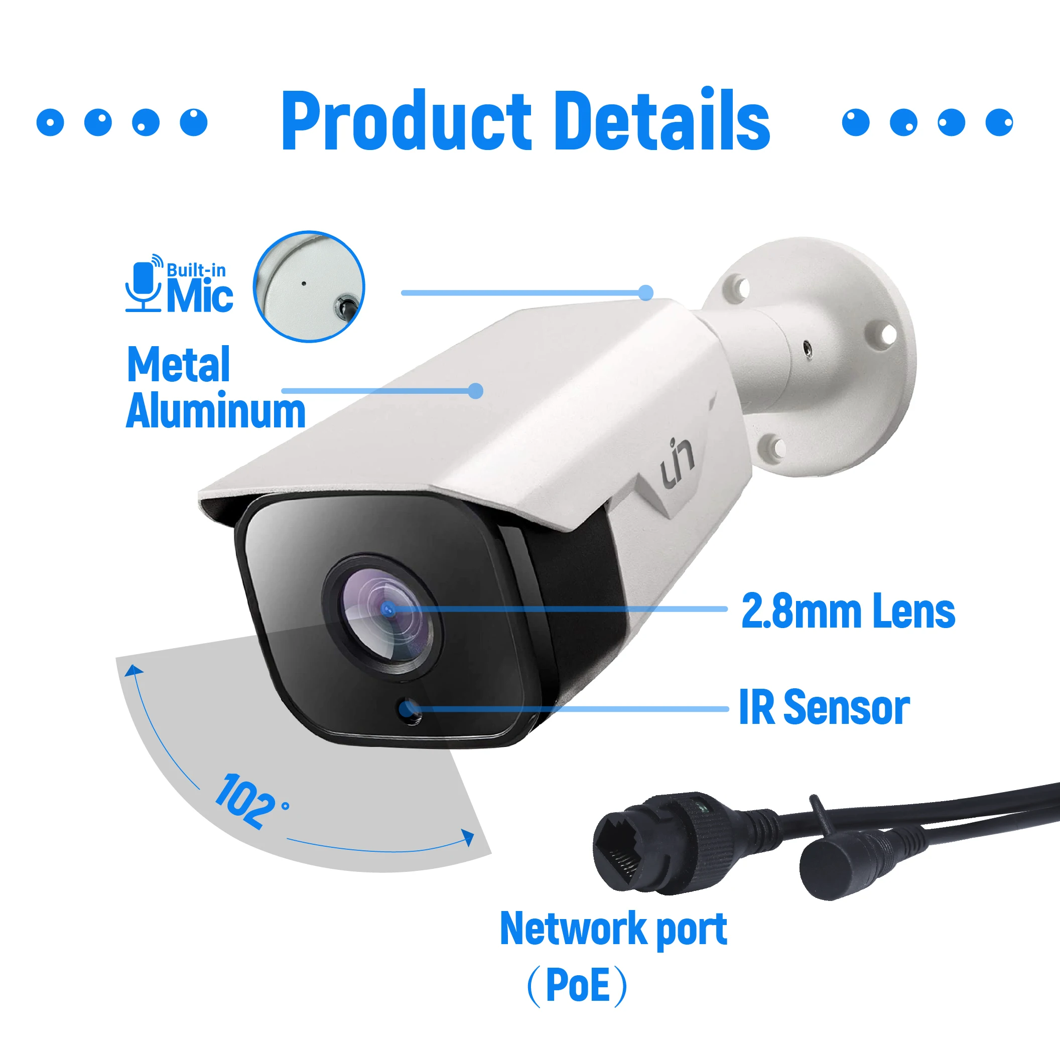 IP-камера видеонаблюдения UIN 5 МП POE H.265 Onvif ночное видение ИК 30 м фиксированный