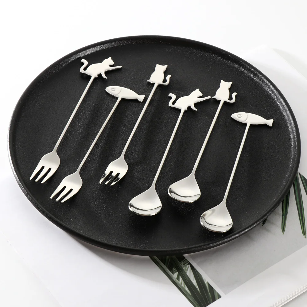 Творческий Кофе ложки для помешивания фруктовая вилка милый Нержавеющая сталь с