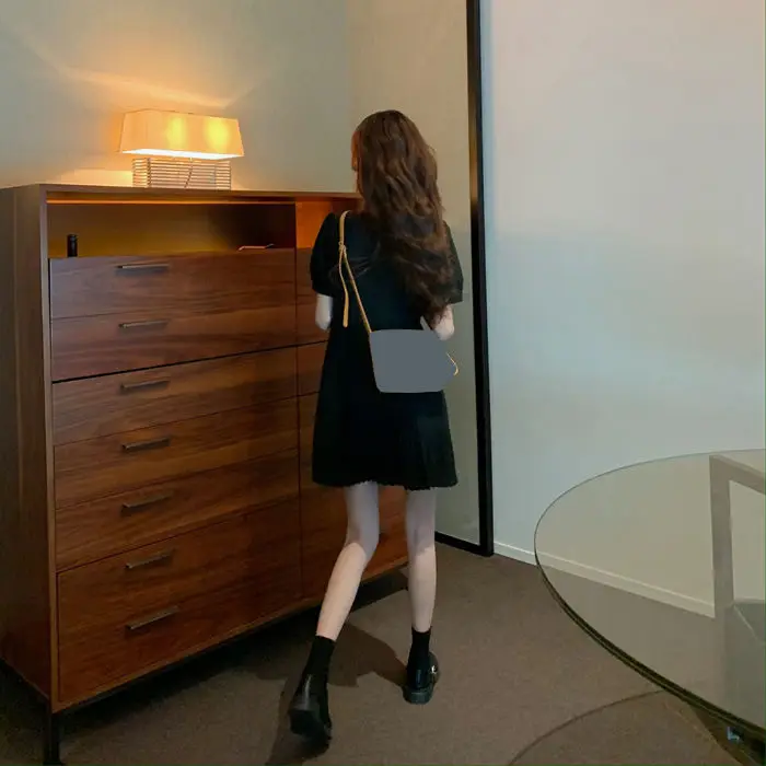 

French retro suit collar skirt summer 2020 new net red pleated skirt waist down show thin temperament dress