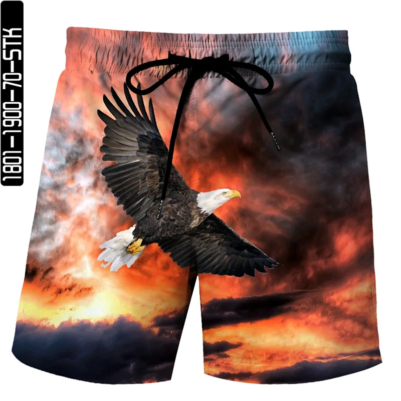 

2021 new summer men's and women's same beach shorts swimming sports eagle 3D printing surf shorts gym swimsuit quick-drying