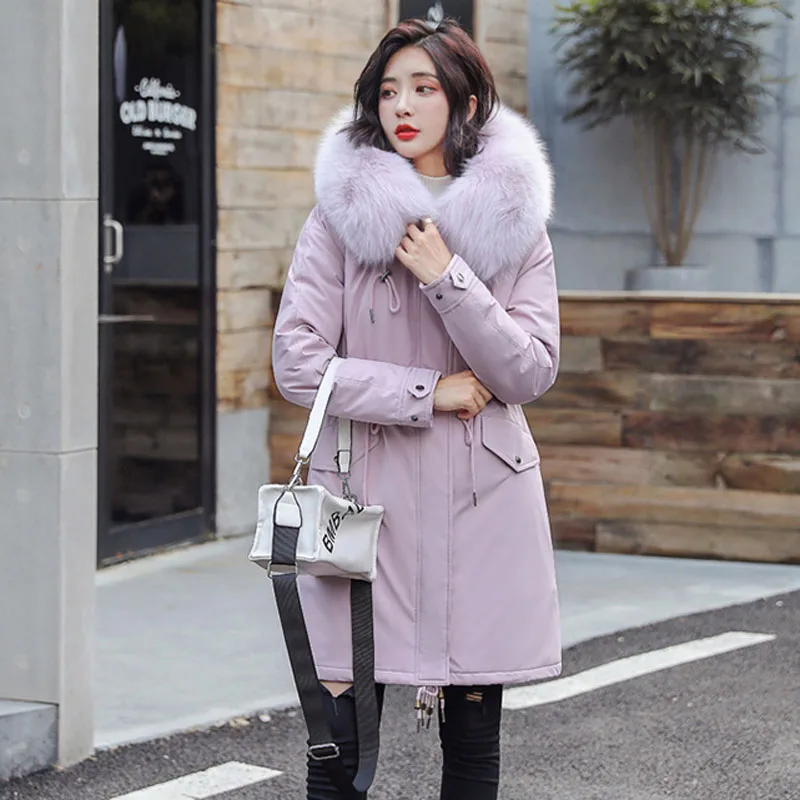 

Large Natural Rabbit Fur Hooded Winter Down Coat Women 90% White Cotton Down Jacket Thick Warm Parkas Female Outerwear