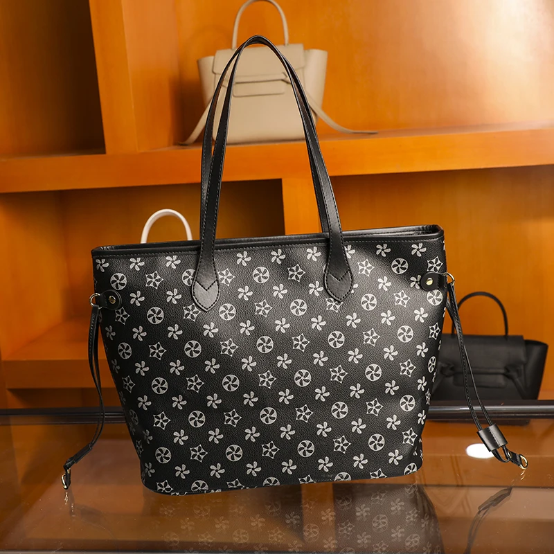 

100% Genuine Leather New Fashion All-match Large-capacity Tote Bag Ladies Print One-shoulder Shopping Bag Grand Sac Femme