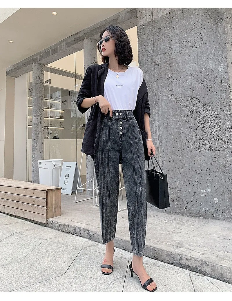 Джинсы с завышенной талией женские классические брюки перекрестными штанинами