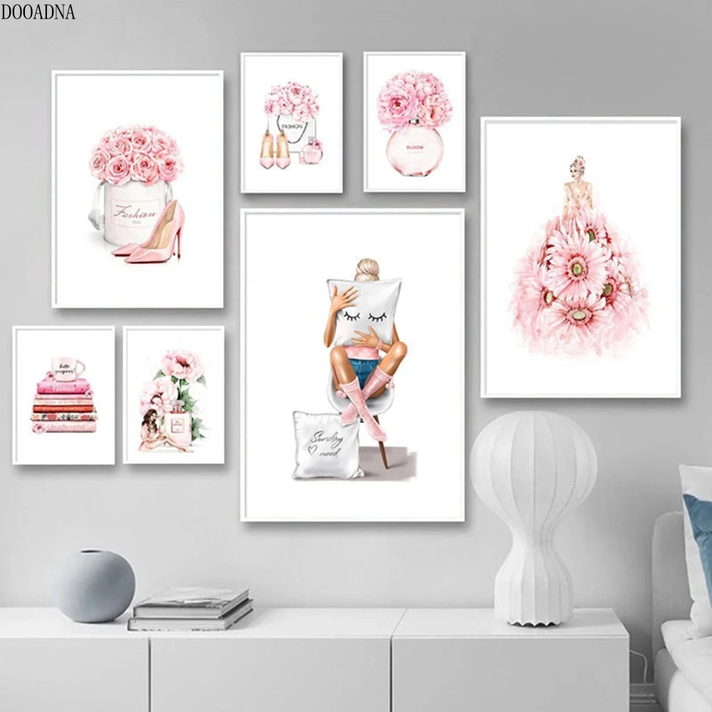 

Fashion art poster flower rose perfume woman wall art cloth modern abstract painting fashion girl room personality decoration