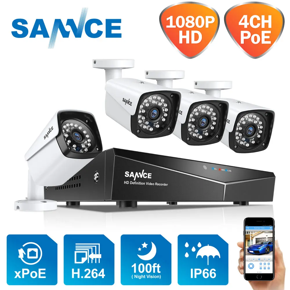 Система видеонаблюдения SANNCE 1080P XPOE 4-канальный сетевой видеорегистратор 4