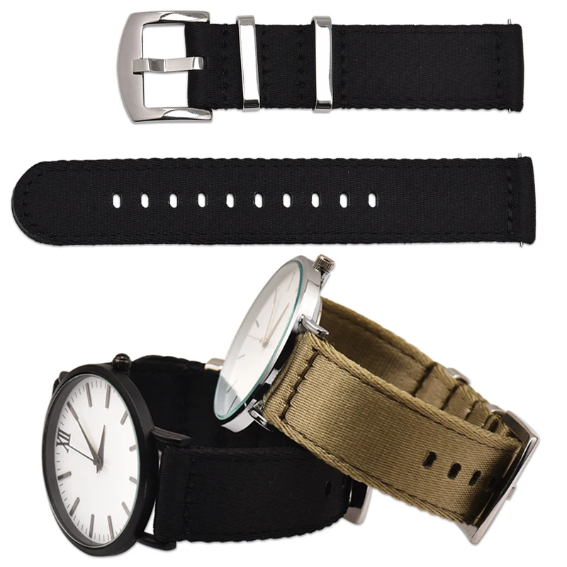 BEAFIRY Nylon Watch Band 18mm 20mm 22mm 24mm Breathable Woven Lightweight  Canvas Watch Straps Watchbands Sports black green