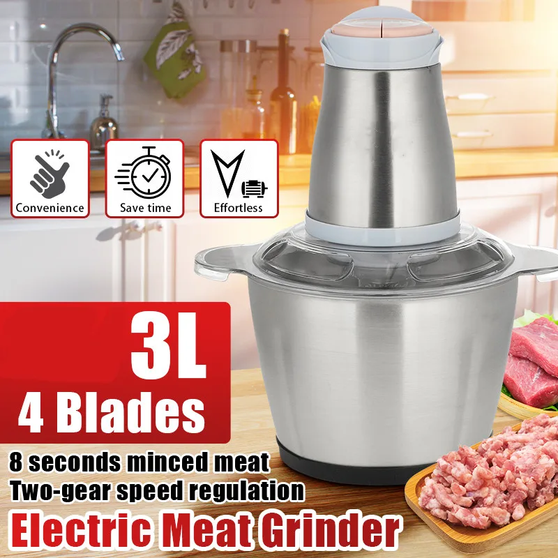 

250W Electric Meat Grinder Double-layer 4-blade S-shaped Blade Stainless steel 3L Capacity Electric Chopper Meat Food Processor