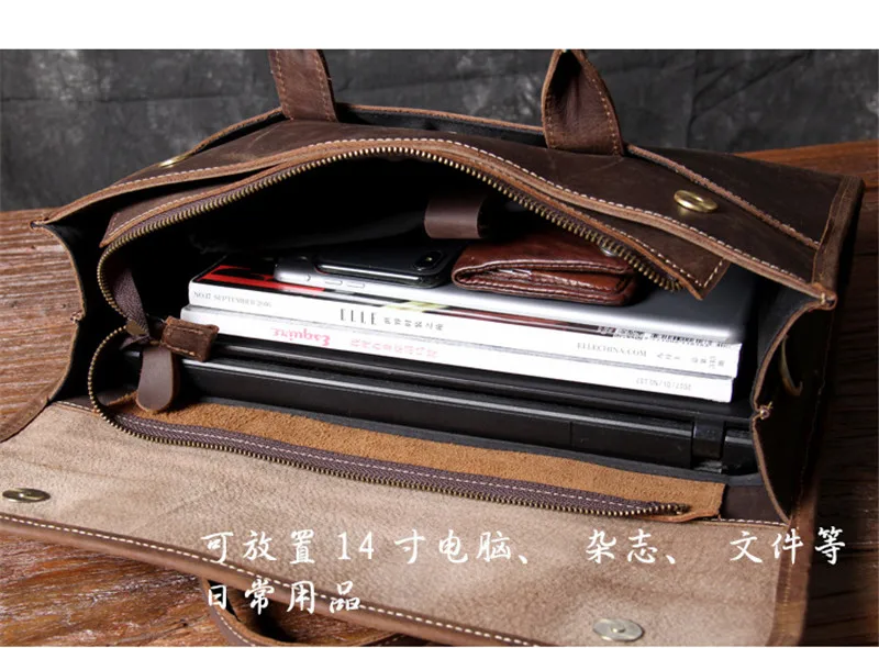 Retro casual men's genuine leather briefcase top layer cowhide handbag shoulder messenger bag crazy horse leather computer bag