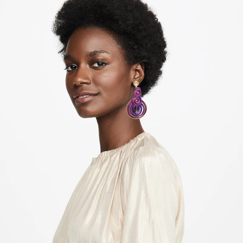 Dvacaman серьги с фиолетовым кристаллом для женщин весенние Стразы роскошные модные