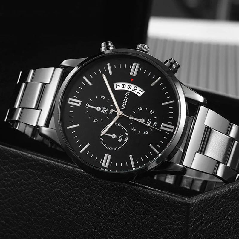 Часы наручные мужские с большим циферблатом и стальным ремешком|Кварцевые часы| |