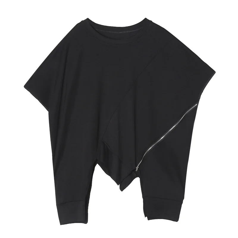 

YourSeason Casual Women Tops 2020 Summer O-neck Irregular Zippers Female Fashion Pullover T-Shirts Short Sleeve