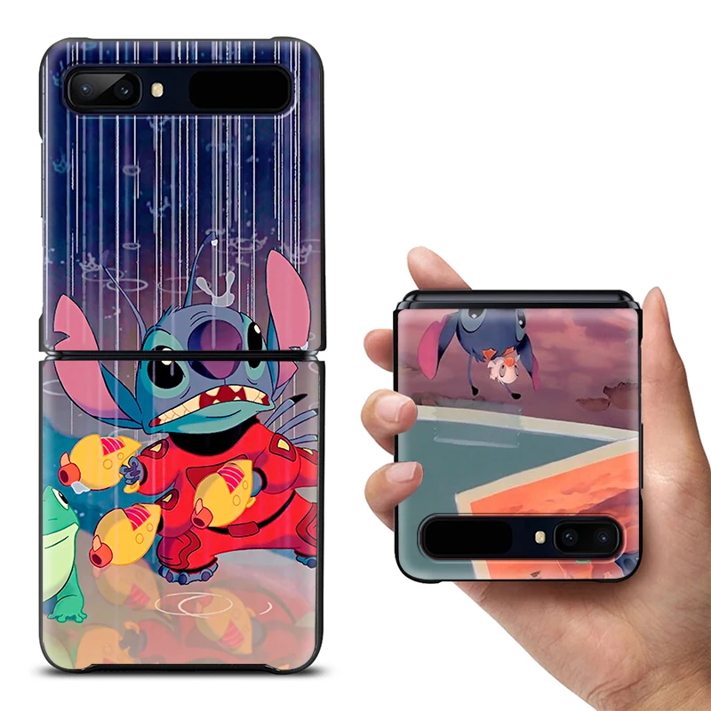 Cartoon Cute Stitch For Samsung Galaxy Z Flip 3 5G Black Fashion Mobile Shockproof Fundas Hard Cover Phone Case