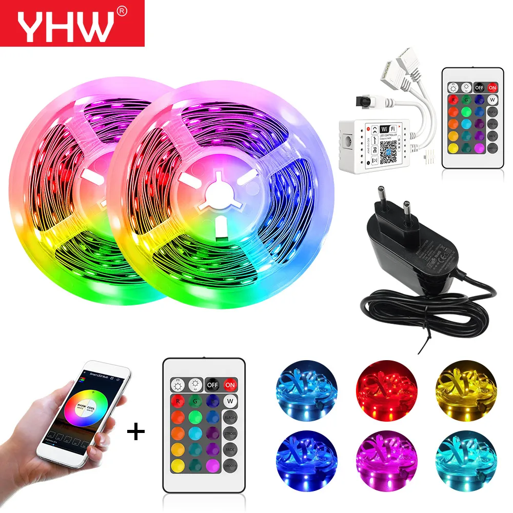 YHW 5 м/10 м цветных (RGB) светодиодных лент светильник 12V интеллектуальная