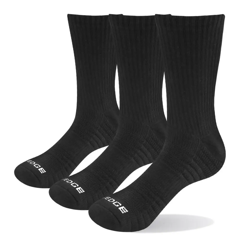 

YUEDGE Men Women Black Cotton Cushion Outdoor Sports Walking Trekking Climbing Hiking Runing Crew Dress Socks(3 Pairs/Pack)