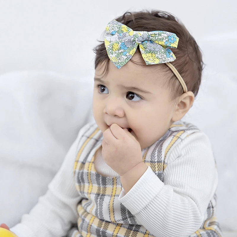 Детская повязка на голову с принтом для волос девочек аксессуары из хлопка и льна