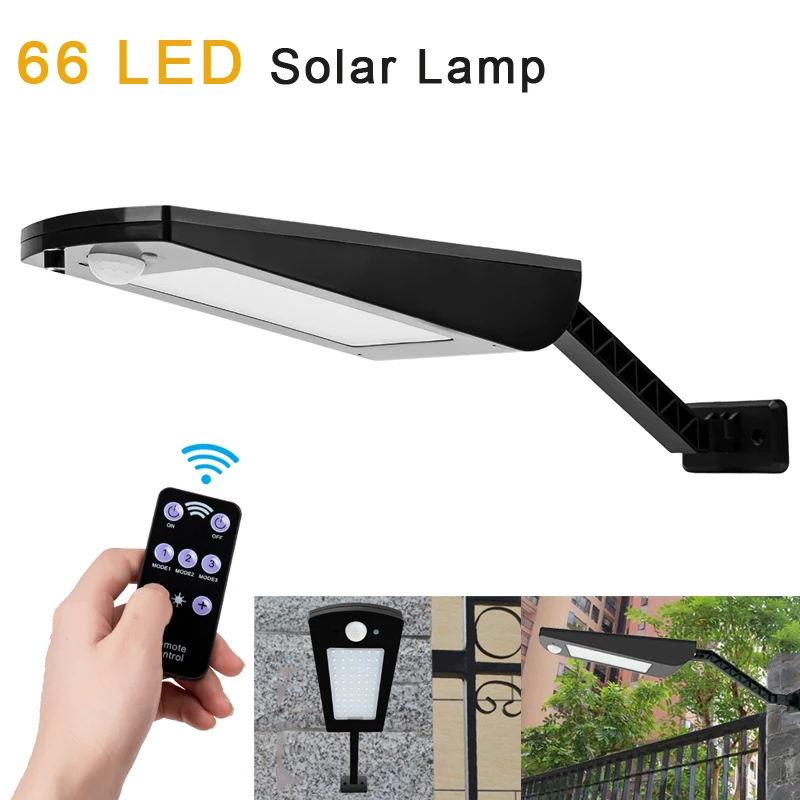 

solar light garden outdoor waterproof 48 led motion sensor solar lamp 66 led wall lamp remote control for deck patio fence light