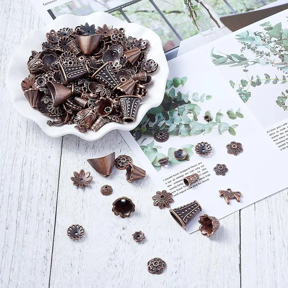 Шапочки для бусин смешанной формы в тибетском стиле античная бронза диаметр