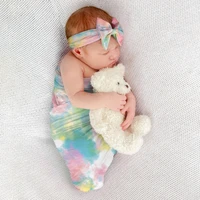 2 pcs newborn baby receiving blanket headband set infant gradient color swaddle wrap sleeping bag hair band kits t8nd