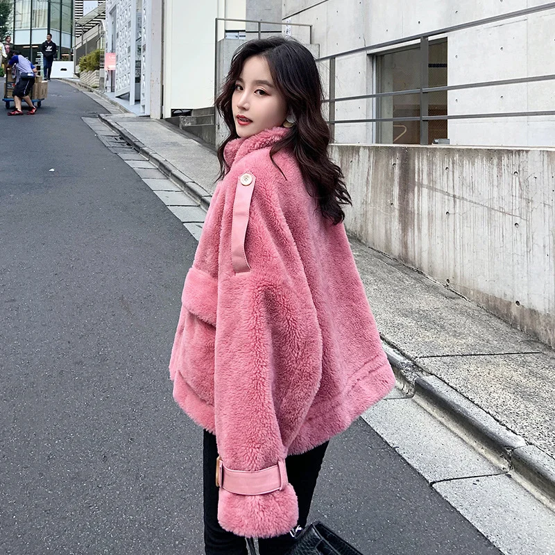 Короткое женское пальто из овечьей шерсти Зимняя Толстая свободная Милая