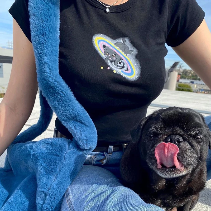 Женский хлопковый укороченный топ Ins летняя футболка с коротким рукавом и