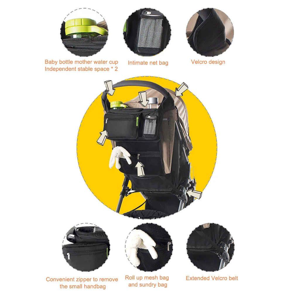 

Outdoor With Bottle Holder Storage Detachable Pocket Mummy Pushchair Pram Organizer Large Capacity Baby Stroller Bag Accessories