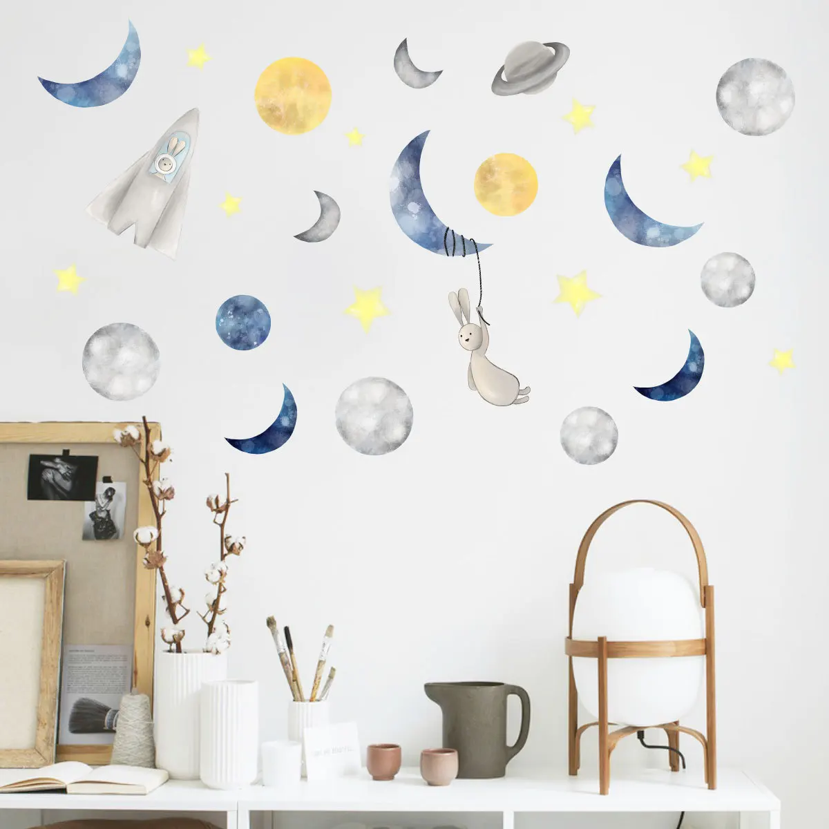

Cartoon Moon Starry Sky Wall Sticker for Kids Room Decor Nursery Mural Teen Aesthetic Art Poster Self-adhesive Wallpapers