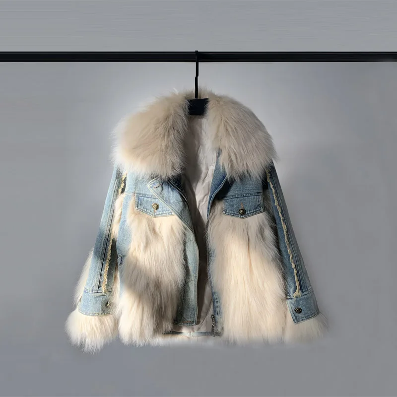 

Real Fox Fur Coat Female Short Jean Jacket Winter Clothes Women Warm 90% White Duck Down Jackets 2021 Ropa De Mujer Pph2674