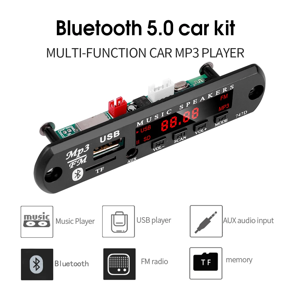 KEBIDU 7V 12V Car MP3 Player Bluetooth5.0 WMA Decoder Board Audio Module USB TF Radio Wireless Music With Remote Control | Электроника