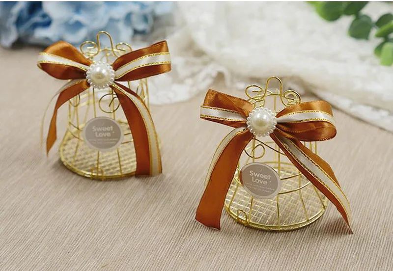 Железный золотой цветок Колокольчик для клетки Свадебная конфетная коробка