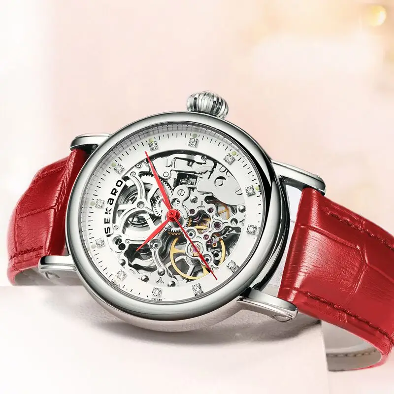 Уникальный Скелет женские механические часы люксовый бренд золотые серебряные