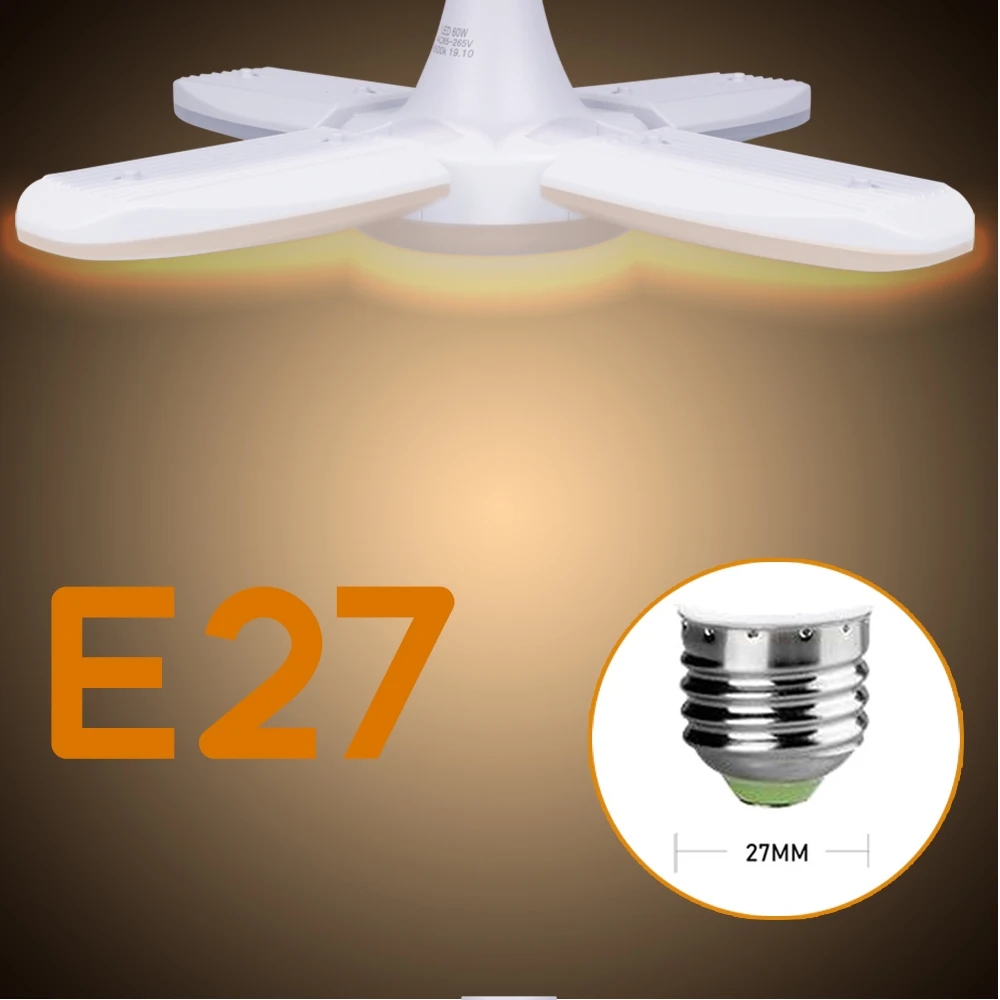 

60W Foldable Fan Blade LED Pendant Lights No Flicker B22 E27 LED Bulb 220V 360 Degrees Angle Adjustable Branch Ceiling Lamp