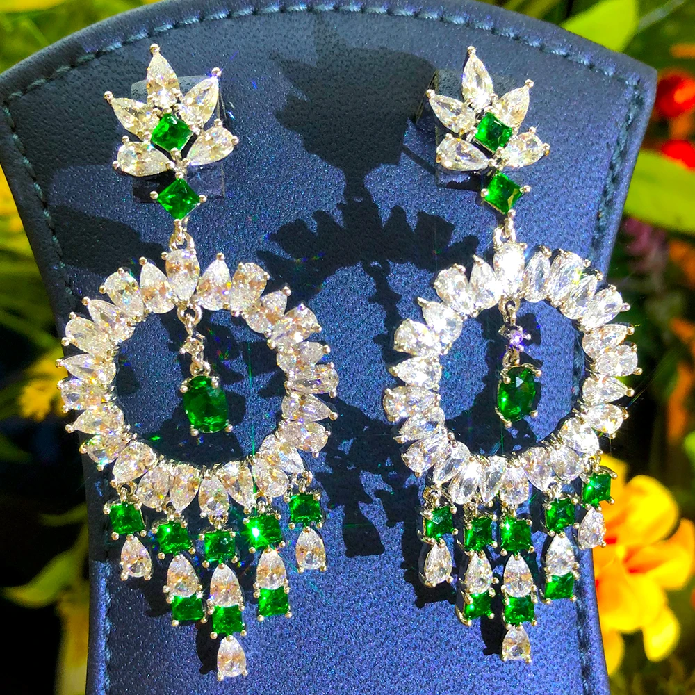 

KellyBola Luxury Gorgeous Sparkling Crystal Pendant Earrings Dubai Women's High Quality Party Show Daily Anniversary Jewelry