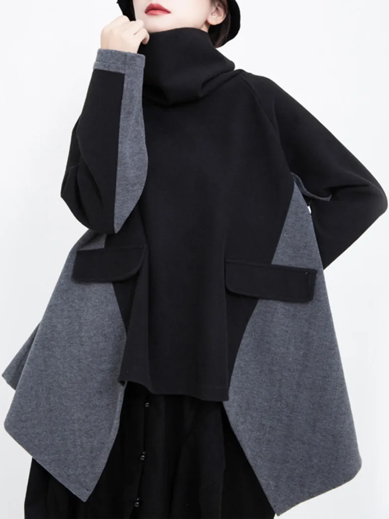 

Sweatshirt Women Black Gray Long-sleeved Loose Pullover High Collar Cloak Top Coat Tide 2021 Sweater Women Autumn And Winter