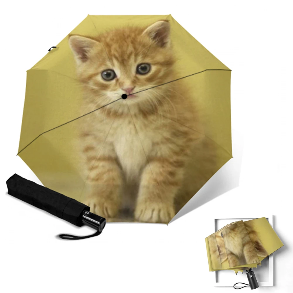 Автоматический зонт с принтом милого кота Быстросохнущий складной женский от