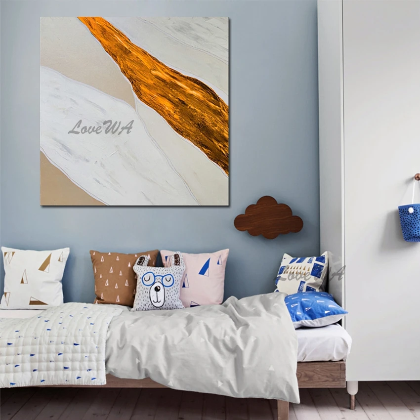 

New Arrival Simple Abstract Painting Gold And White Modern Picture For Living Room Contracted Design Hand-painted Wall Art