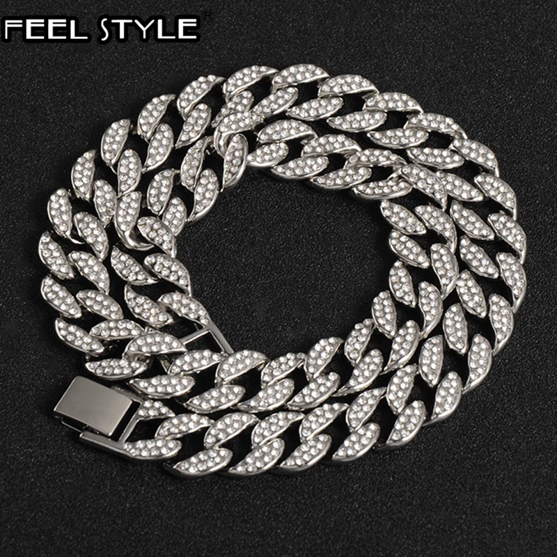 Мужская цепочка в стиле хип хоп ожерелье из кубинского снаряжения 15 мм золото