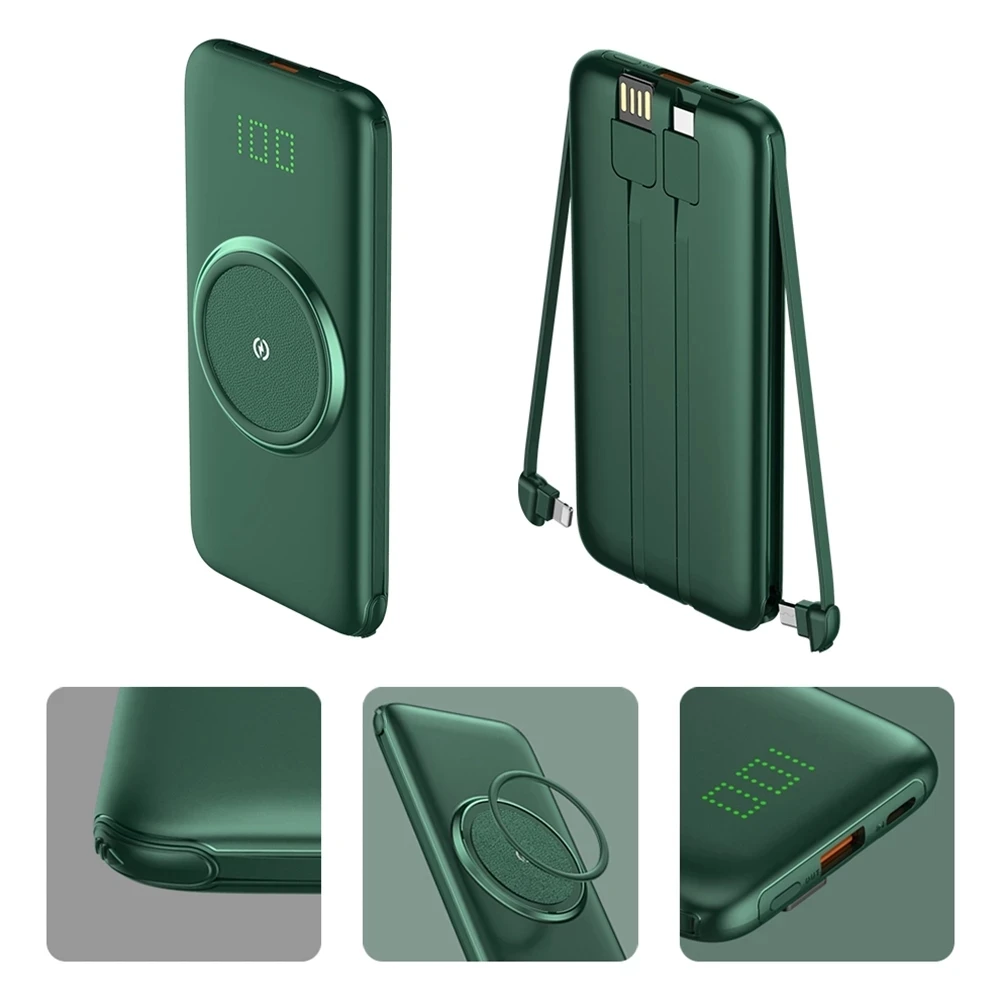 CASEIER Power Bank 20000 мАч беспроводной портативный внешний аккумулятор 4 кабеля 10000 банки