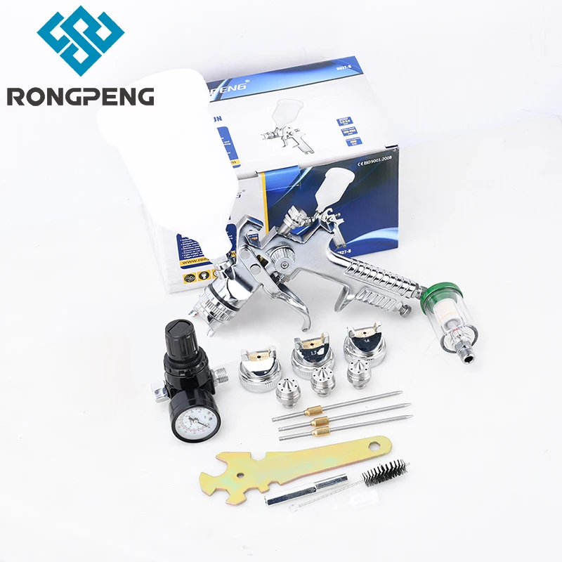 RONGPENG Professional 1.4 1.7 2.0mm Nozzle HVLP Spay Gun + Pressure Regulator + Water And Oil Separator Set Kit For Car Painting