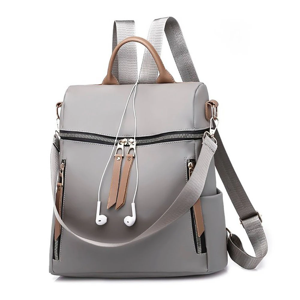 

Oxford Backpack Bags For Women Zipper Opening Solid Female Travel School Bags Headphone Plug Girls Lady's Backpack Bag