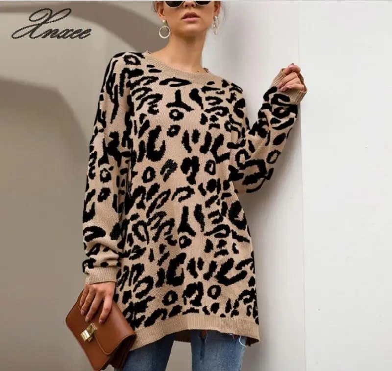 

2020 new Autumn Casual Fashion Leopard Print Women Sweater Loose Full Sleeve Pullovers Sweater for Women Knitted Pull Jumper