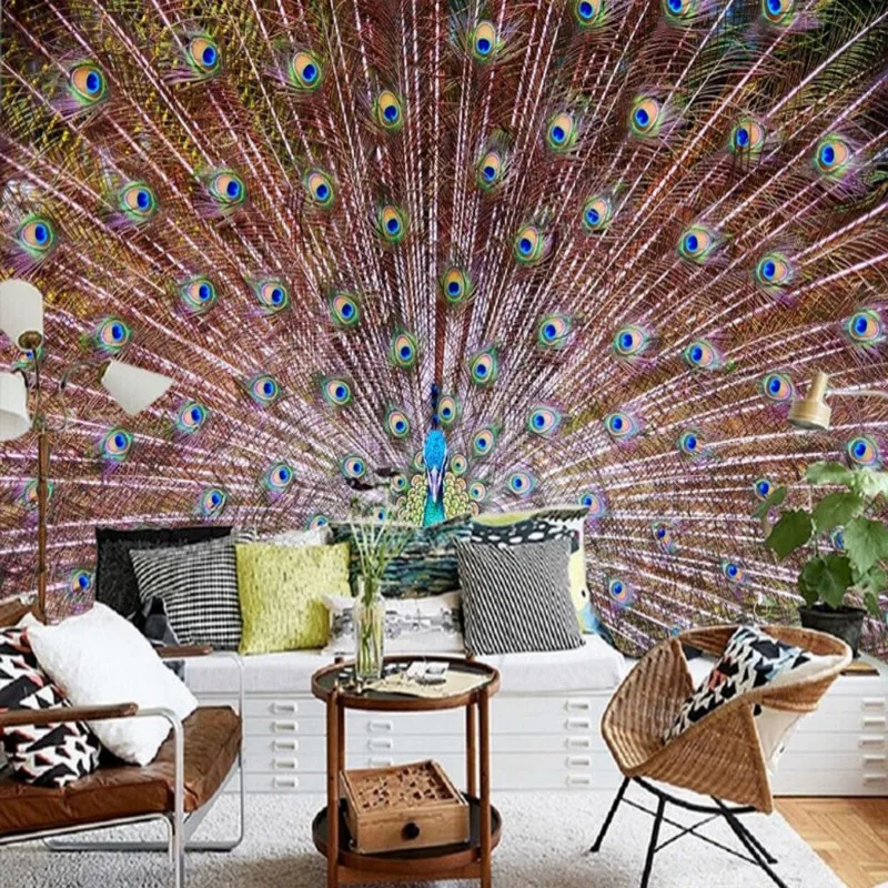 Drop Shipping Photo Wallpaper 3D Stereo Custom Beautiful Peacock Open Screen Modern TV Backdrop Lobby Studio Mural | Обустройство
