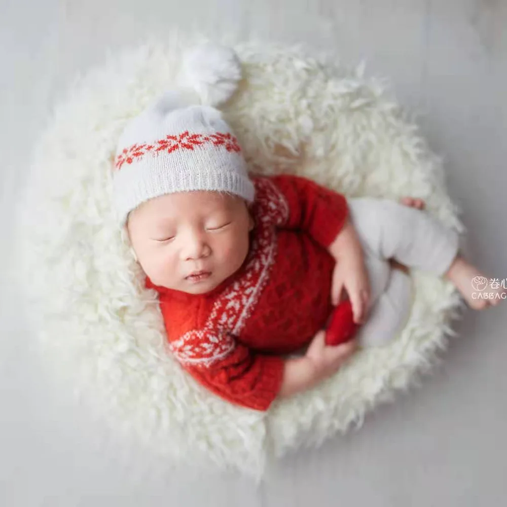 Newborn Photography Props Baby Boy Girl Knitted Wool  Romper Jumpsuit Outfit Christmas Photography Clothing