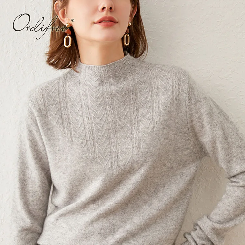 Фото Женский кашемировый свитер Ordifree плотный теплый мягкий пуловер с высоким