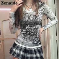 zenaide 2021 autumn vintage print fashion t shirts women aesthetic white long sleeve crop tops y2k grunge fairy core clothes