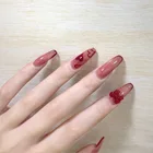 Накладные ногти желеобразного бордового цвета, 24 шт., накладные ногти с бантик Сердце Love печатью, накладные ногти