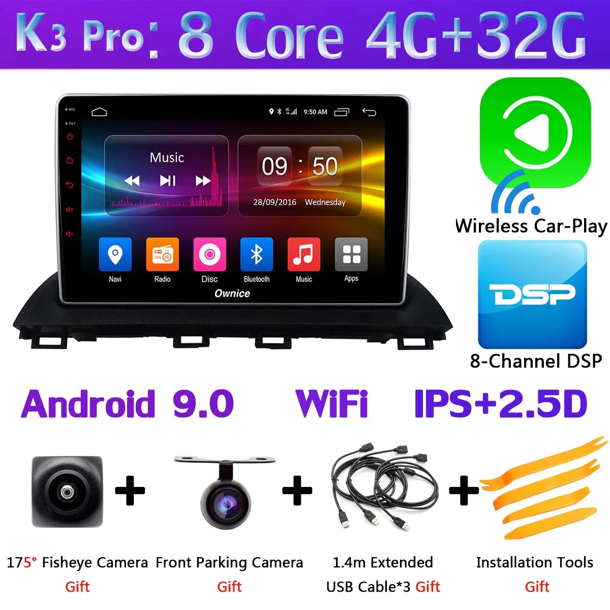 K3 Pro CarPlay 10," 1 Din 360 ° панорамный автомобильный dvd-плеер на основе Android для Mazda 3 Mazda 3 Axela Автомобильный gps Радио DSP CarPlay 4G LTE - Цвет: K3 Pro CarPlay