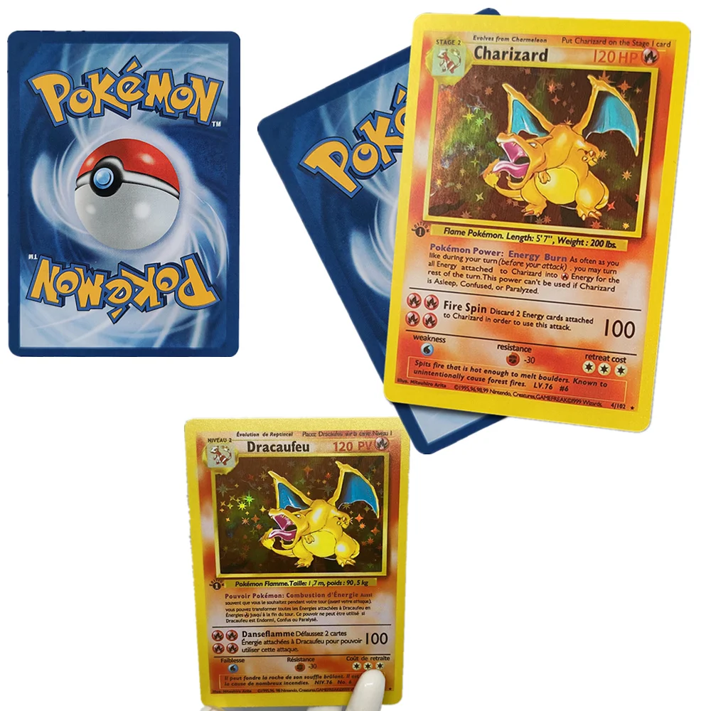 

Покемон, французские карты, базовый набор, 1996 лет игры, Charizard игровая коллекция карт, подарок, детские игрушки