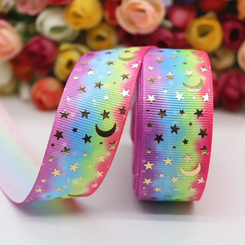 

50 Yards 1" 25MM Grosgrain Ribbon Gold Stars Printed Ribbon For Hair Bows DIY Crafts Handmade Accessories M20012102